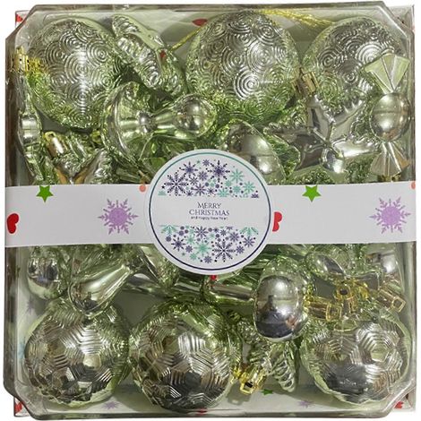28 Stück/Box Festliche Baumdekorationen, speziell geformte Weihnachtskugeln, bruchsichere Kunststoffornamente, Partygeschenk, hellgrün (1/5)