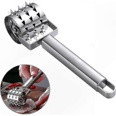 Couteau à peau de porc en acier inoxydable, marteau à aiguilles pour percer la viande, outil de croustillage professionnel, 1 pièce, usage culinaire. (1/4)