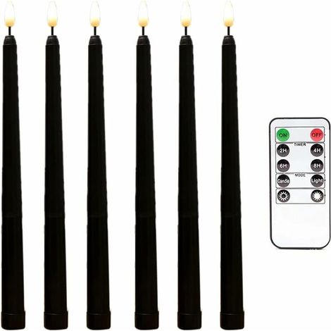 6 Pieces Series Black Twinkle Flameless Taper Candles with 10 Key Remote Timer, Battery Operated Led Candlesticks Window Candles (1/5)