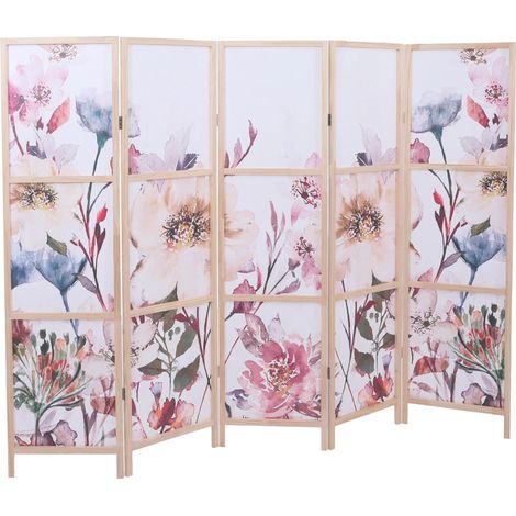 Paravento decorativo pieghevole 5 pannelli divisorio per ambienti 170 x 227 cm stile naturale atmosfera zen polietilene beige 040008906