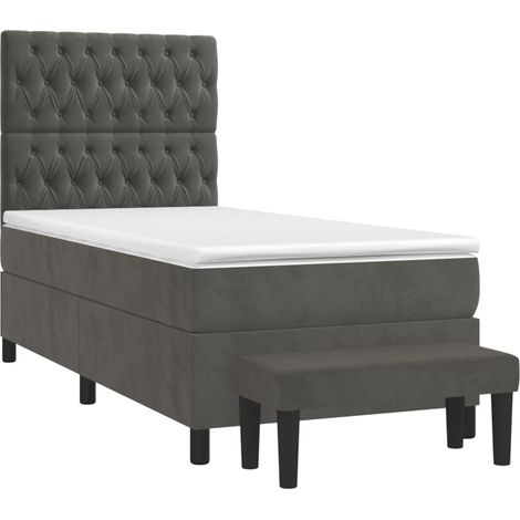 vidaXL Sommier à lattes de lit et matelas Gris foncé 90x190 cm Velours (1/5)