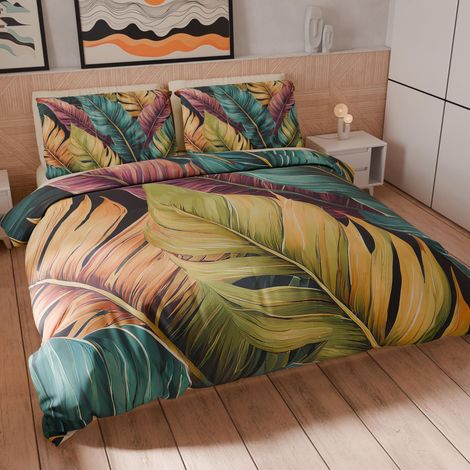 Housse de Couette 2 Places 250x200 cm 2 Taies 50x80 cm Incluses, Parure en Microfibre Imprimée Floral 04 199 (1/5)