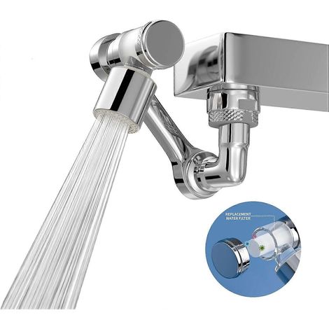 Rallonge de robinet avec filtre - Rallonge de robinet à 1440 degrés avec élément filtrant - Robinet pivotant (Platine) (1/5)
