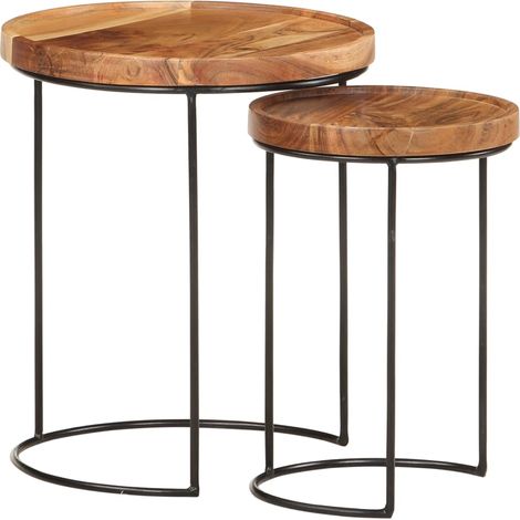 2-tlg. Couchtisch-Set Massivholz Akazie und Stahl