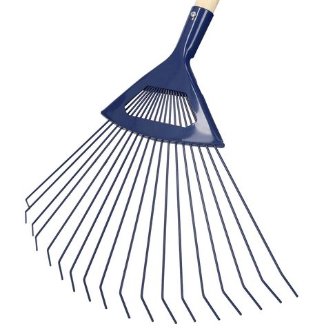 KOTARBAU® Rateau à Feuille - Acier - 41 cm - Râteau Jardin- avec Manche - 181 cm - Ramasse Feuille - Outil Robuste pour Gazon et Feuilles - Bleu Marine et Bois Naturel (1/5)
