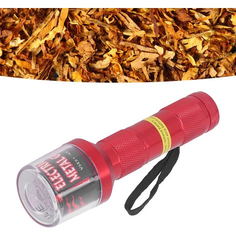 Broyeur électrique pour tabac et herbes, forme lampe torche, aluminium, broyage fin, rouge, 145mm, 105g (1/5)