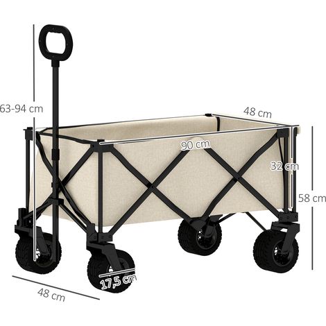 Chariot de jardin pliable, capacité de charge 100 kg, avec bâche amovible, poignée et roues. Capacité de 138 litres. Idéal pour la maison et le jardin. Couleur beige. (1/5)