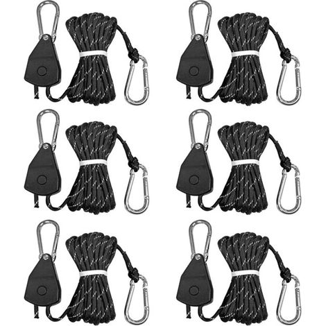 Ensemble de 6 pièces : cliquet réglable de 4 mm, corde de 4 m avec tendeur, cintre réglable avec cliquet, tente avec sac de rangement, corde réfléchissante (noire). (1/5)