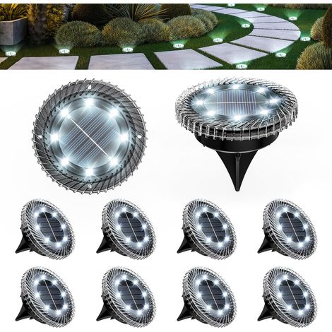 Paquete de 10 luces solares exteriores impermeables IP44 para escaleras, patio y entrada de vehículos (blanco frío).