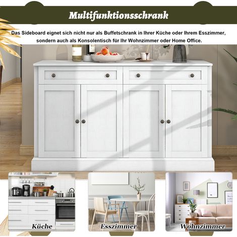 Grand buffet moderne à 4 portes et 2 tiroirs, meuble de rangement pour salle à manger et séjour, 150 x 40 x 86 cm (L/P/H) – blanc ancien (1/5)