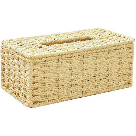 BEBUSINGOTO Beige Rattan-Taschentuchbox, rechteckig, handgewebt, Korbhalter, Papierseil, Serviettenablage, Bohemian-Stil, Sommer, Strand, Party, Dekoration, Box, 22 x 12 x 9 cm (1/3)