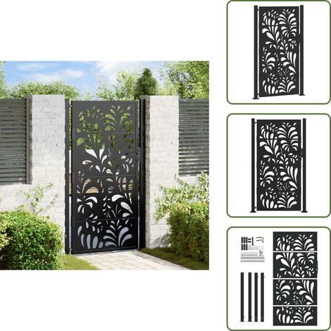vidaXL Portail de jardin noir 105x180 cm acier conception de vagues