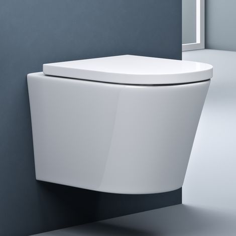 doporro Wand WC Design WC Weiß inkl. Softclose Absenkautomatik 49x35,5x35 cm Hänge-Toilette Weiß spülrandlos Hänge-WC aus Keramik Aachen108