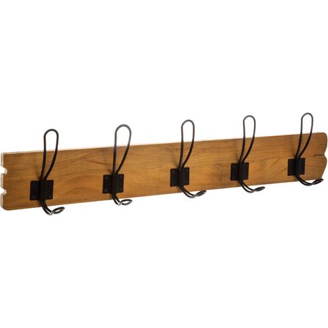 Atmosphera – Patère murale en bois de pin et métal noir 64 cm – 5 crochets – Style scandinave moderne pour entrée et chambre (1/5)