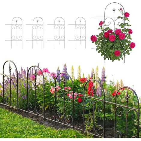 Relaxdays Bordure de massif, lot de 5, métal, HxL 81 x 44 cm, à piquer, barrière déco pour massif et pelouse, noir