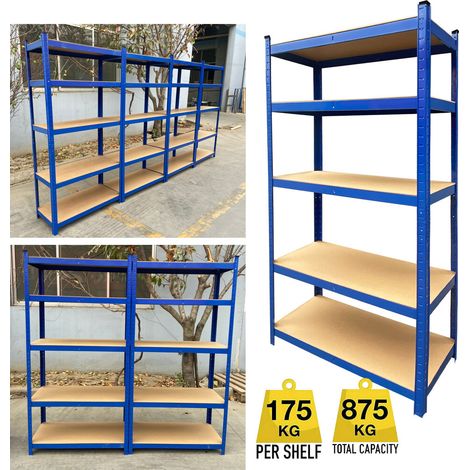 180cm étagère de rangement robuste étagère D'atelier étagère en métal étagère de sous-sol Jusqu'à 875kg