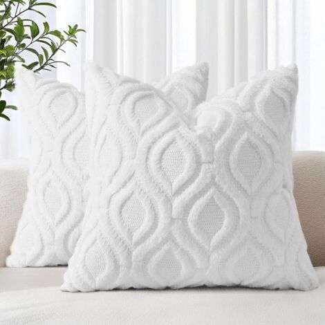 FENOPLASTICALot de 2 housses de coussin décoratives 45 x 45 cm, style campagnard neutre, carrées, pour canapé-lit, salon, décoration d'intérieur (1/5)