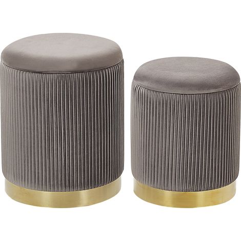 Conjunto de 2 pufs con almacenaje tapizados en poliéster gris con base dorada diseño moderno mechón horizontal Miramar (1/5)