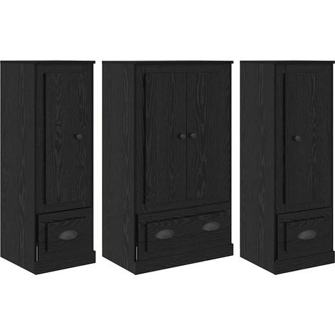 Maison Exclusive - Aparador alto con cajón 3 pcs Roble Negro Made