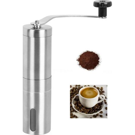 Manuelle Kaffeemühle, tragbare Kaffeemühle aus Edelstahl, kompaktes Design, geeignet für den Einsatz zu Hause, im Büro, auf Reisen und im Freien.