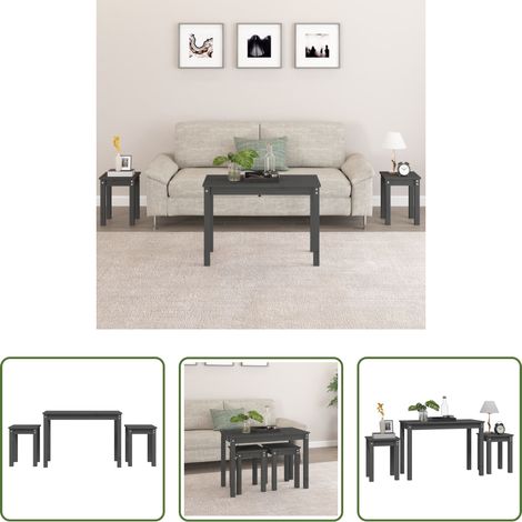 Tables en bois - Tables gigognes 3 pcs Gris Bois de pin massif (1/5)