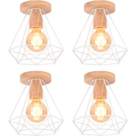 U-do 4pcs Plafonnier Vintage en Métal Couloir E27 Lampe de Plafonde Industrielle Retro en Cage Diamant Style Edison pour Salon (1/4)