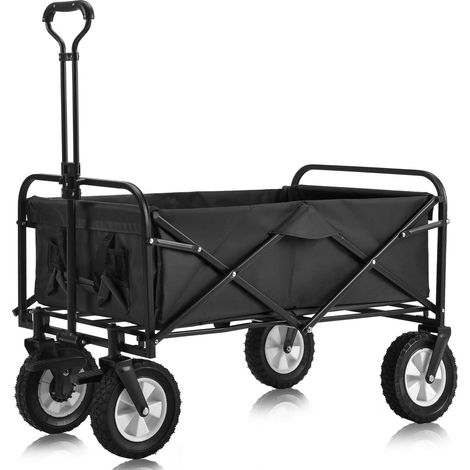 Carrello pieghevole da esterno per tutti i terreni con ruote frenanti, portabicchiere in rete, maniglia regolabile e borsa in tessuto (nero) (1/5)