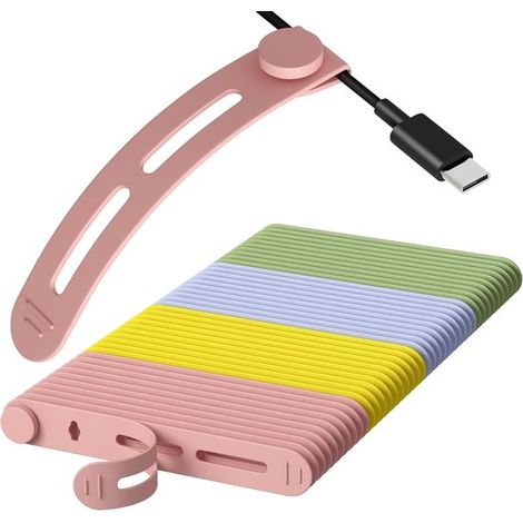Bridas de silicona reutilizables para cables, Organizador de cables resistente para cargadores, auriculares y cables de computadora, 40 unidades (1/5)