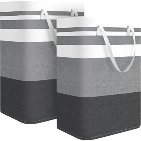 ALLIANDISLot de deux grands sacs à linge – idéaux pour les résidences étudiantes et les maisons – motif à rayures noires, blanches et grises, 55 x 32 x 60 cm (1/4)