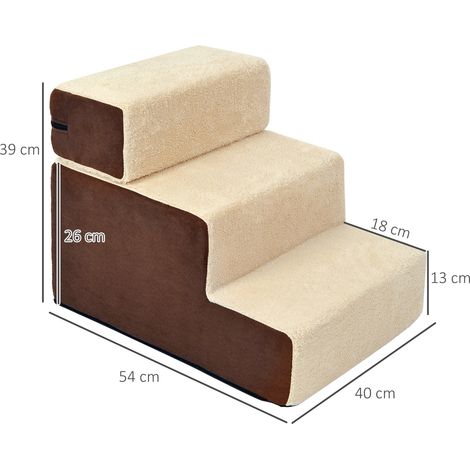 Haustiertreppe Hundetreppe Katzentreppe 3 Stufen für Katzen und Hunde Plüsch Beige 54 x 40 x 39cm (1/5)
