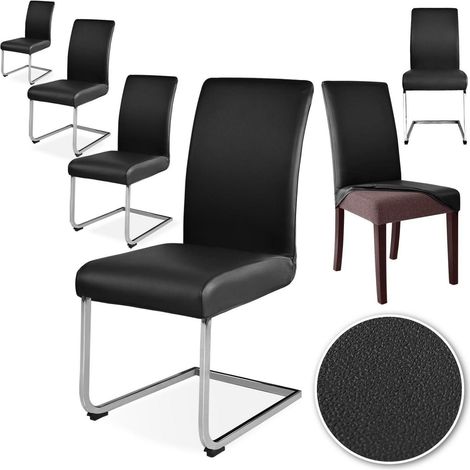 Stuhlhussen 6er Set Kunstleder wasserdicht für Esszimmerstühle ohne Armlehnen Schwarz (1/5)