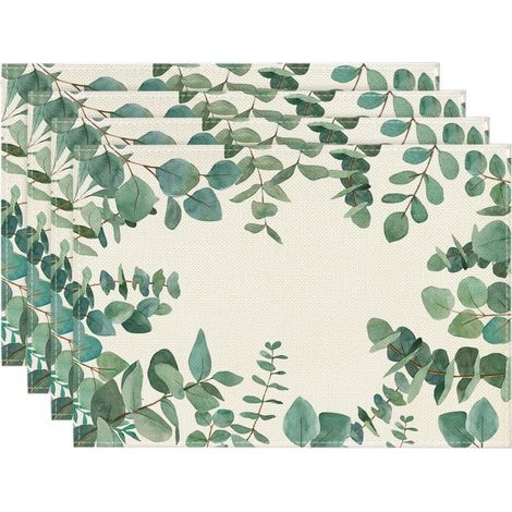 Set mit 4 sommerlichen Eukalyptus-Tischsets, Tischdekoration für drinnen, für Partys und besondere Anlässe, 30 x 45 cm (1/5)