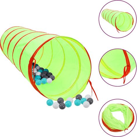 Tunnel de jeu pour enfants en polyester vert avec 250 balles, 45 x 175 cm - PANGIVO (1/5)