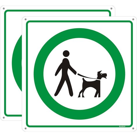 2 pièces Panneau chien en laisse enseignes gardent les chiens en laisse, enseigne rectangulaire en aluminium métal, taille 300 x 300 mm (1/5)