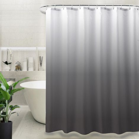 Rideau de douche imperméable 180 cm x 180 cm, rideau de bain dégradé, rideau de douche en PEVA lavable avec 12 crochets de rideau (gris) (1/5)