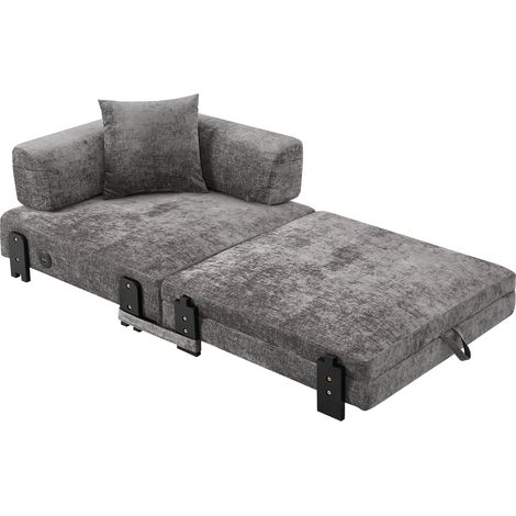 Sofá cama plegable 2 en 1 de tela gris oscuro con USB-C y almacenamiento, 1 plaza (1/5)