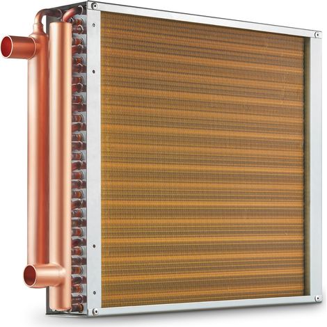 Échangeur de chaleur eau-air, 40,6x40,6 cm, échangeur thermique, 3 rangées ports en cuivre, 193 ailettes aluminium pour four à bois extérieur, refroidissement résidentiels, chauffage à air pulsé (1/5)
