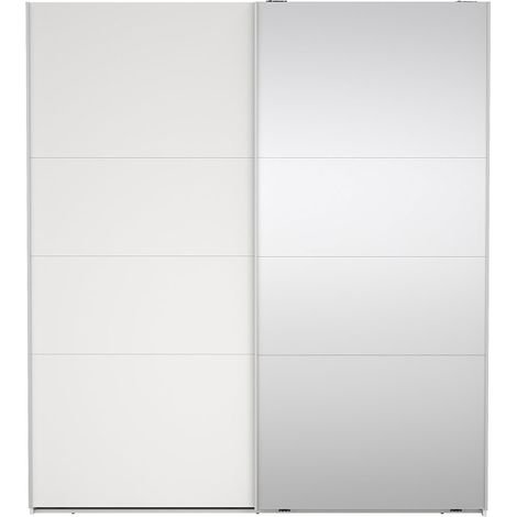 Catania Kleiderschrank 201x179x67cm, 1 Schiebetür, 1 Schiebetür mit Spiegel weiß. (1/5)