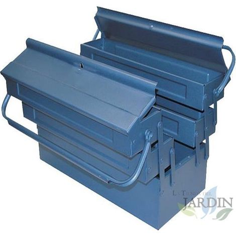 Caja de herramientas metálica 5 compartimentos 43x20x21 cm ideal para organización y almacenamiento eficiente de herramientas