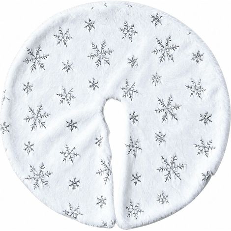 Jupe de sapin de Noël, flocon de neige argenté à paillettes blanches et peluche, décoration de Noël 60 cm (1/5)