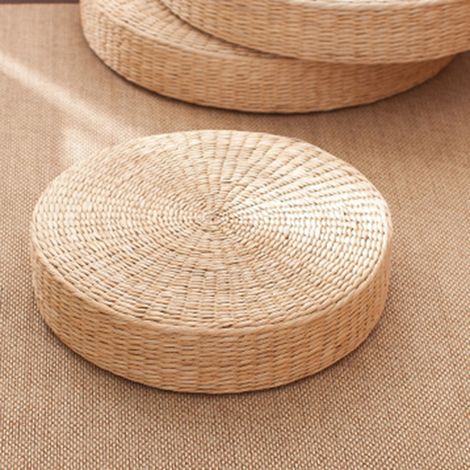 Jute-Bodenkissen,Kissen aus gewebtem Stroh Rund Atmungsaktives Sitzkissen für den Boden.Kissenbezuge (1/5)