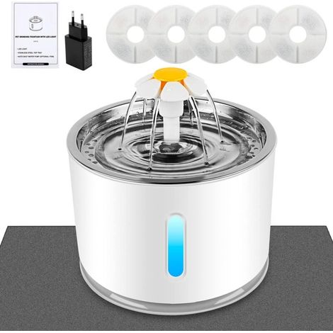 Katzenbrunnen – mit Aktivkohlefilter, Wasserstandsanzeige, LED-Beleuchtung, großem Fassungsvermögen von 2,4 Litern und 3 automatischen Wasserdurchflusseinstellungen