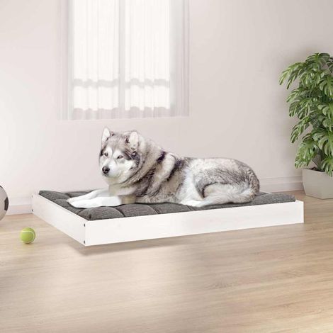 Lit pour chien Blanc 101,5x74x9 cm Bois de pin solide (1/5)