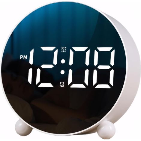 Semplice orologio da tavolo, ampio display a LED, 3 livelli di luminosità, moderno movimento al quarzo, sveglia silenziosa, doppia sveglia indipendente, bianco (1/5)