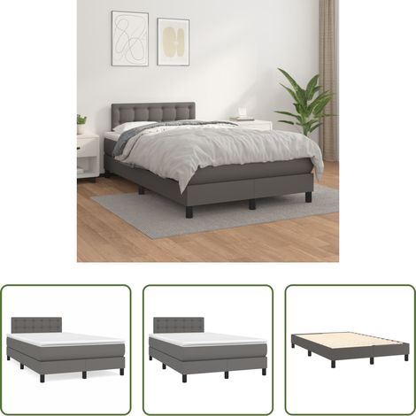 Matratze - Boxspringbett mit Matratze Grau 120x200 cm Kunstleder (1/5)