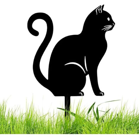 Niedliche Metallkatzen-Gartenfigur, 26/30 cm hoher Eisen-Gartenstecker, schwarze Katze, Metall-Gartendekoration, hohle Tierfiguren, Gartendekoration für den Außenbereich