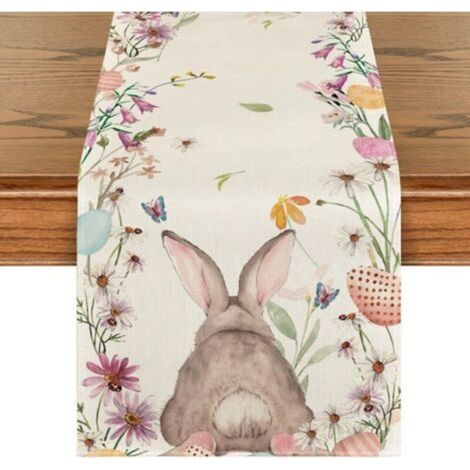 Easter Table Runner - Rabbit Flower Pattern - Washable - Modern - Spring - Kitchen - Decoration for Indoor and Outdoor Use - 33 x 183 cm (1/5)