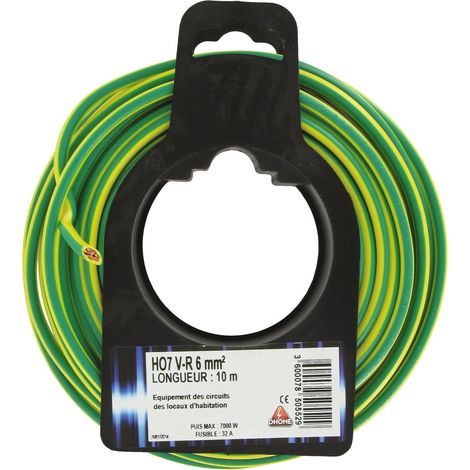 Cable eléctrico H07 V-r 6 mm² 10 metros Verde/Amarillo