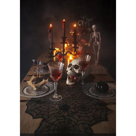 Dekorativer Tischläufer Schwarzes Spinnennetzmuster 185 x 45 cm (1/2)