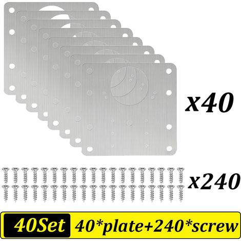 (A-40 Sets) Kit de réparation de charnières de porte d'armoire, plaque de montage en acier inoxydable, outil de réparation inclus (1/5)